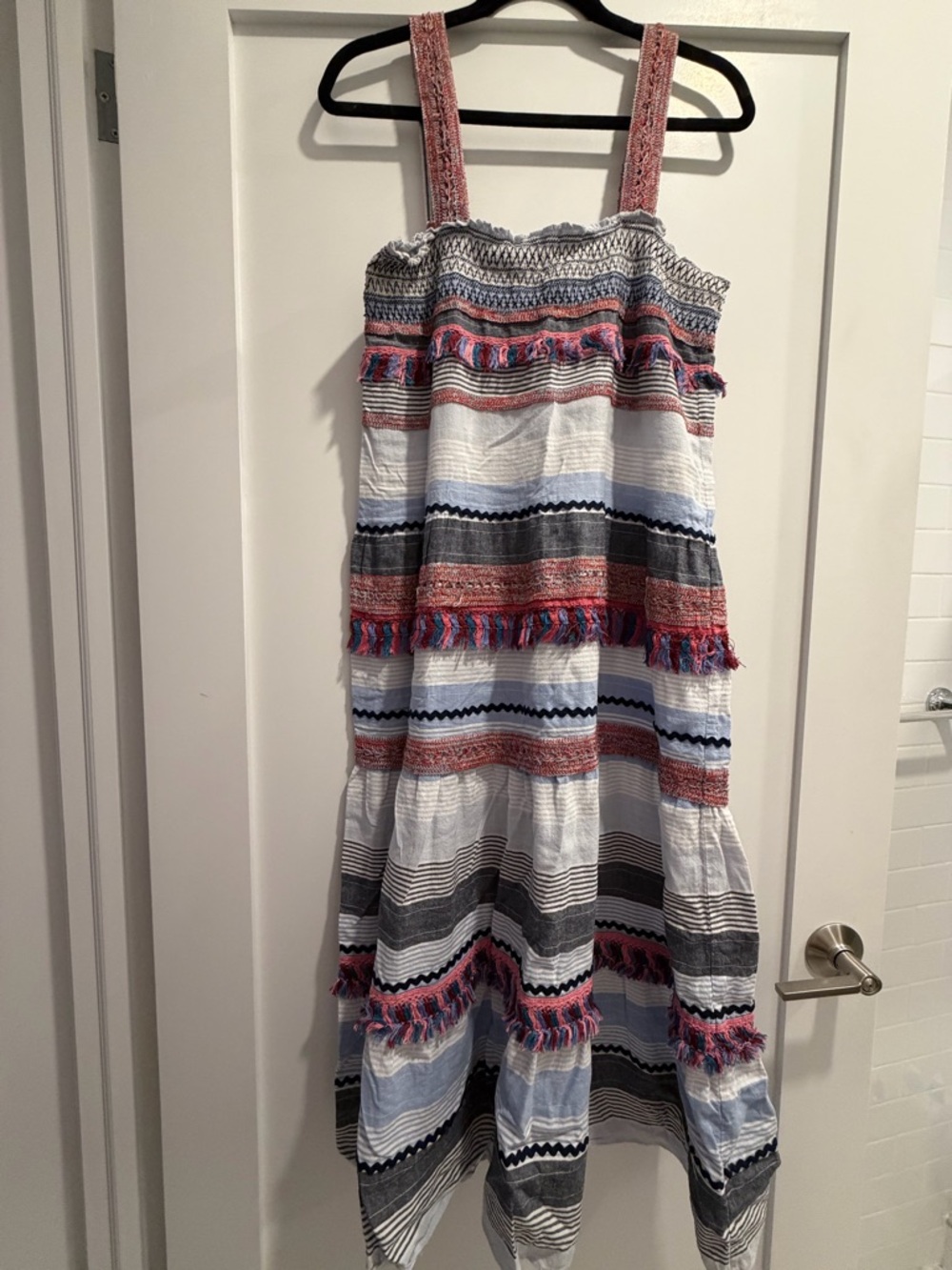 Zara Women’s Striped Tassel Sundress - Pink, Blue, White & Gray